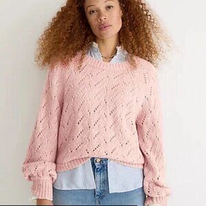 J. Crew Womens Pointelle Crewneck Sweater Light Pink Mauve Wool Blend Sweater XS